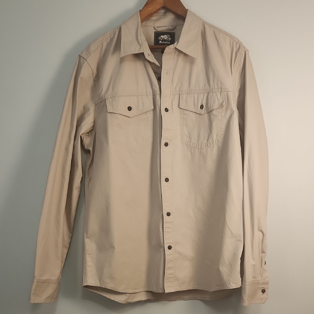 Roots Men's Beige Button-Down Shirt – Classic Utility Cotton